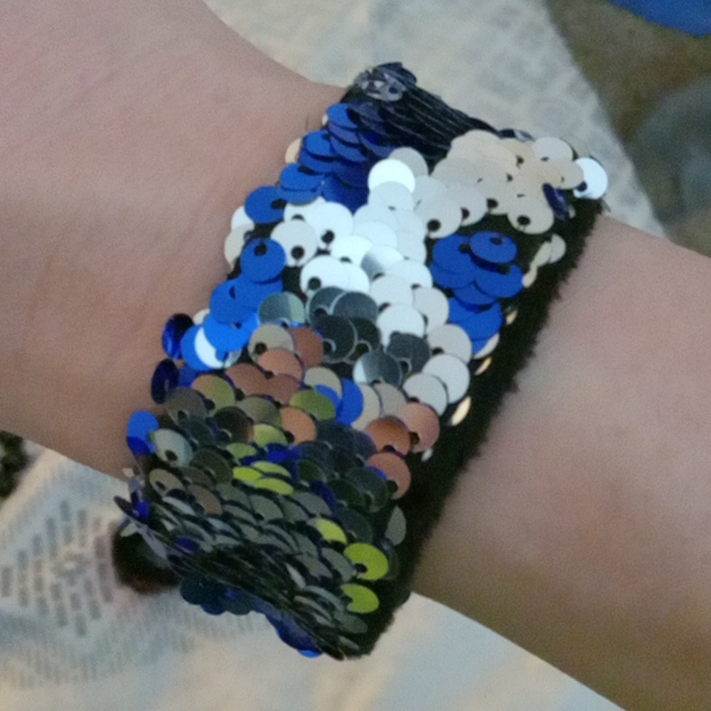 Blue and Silver Sequin Slap Bracelet